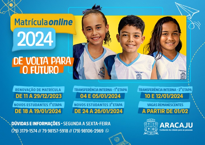  Matrícula online 2024: segunda etapa da transferência interna inicia nesta quarta-feira, 10 – Prefeitura de Aracaju